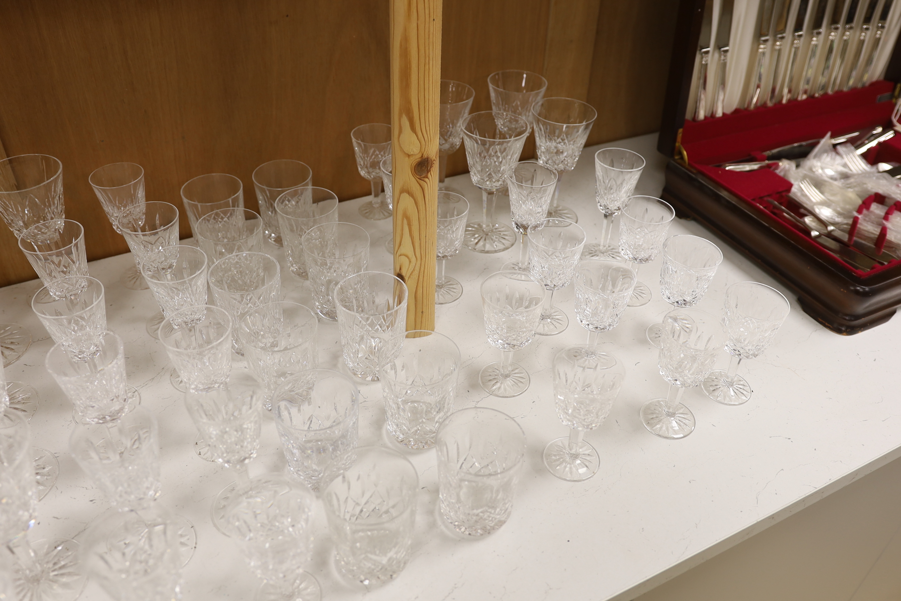 A suite of Waterford glassware for twelve including red wine, white wine and tumbler glasses, largest 17cm high